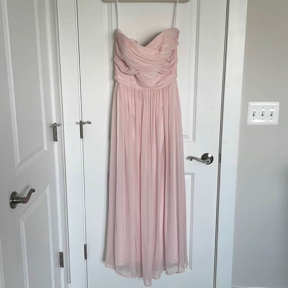 Dessy Strapless Blush Bridesmaid Dress